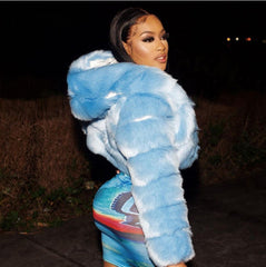 Fur Artificial Fur Fox Fur Hooded Short Faux Coat