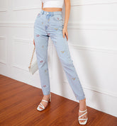 Hosen Stickerei Denim Lose Hosen Gerade Hosen