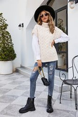 Pull en tricot sans manches à col roulé et torsadé