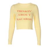 Letter Graphic Print round Neck Long Sleeve Top Short Slim Fit cropped T shirt