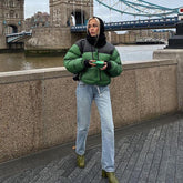 Manteau court en coton thermique tendance à coupe ajustée et aux couleurs contrastées pour l'automne