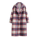 Gebürsteter, verdickter Mustermantel, lockerer Trenchcoat aus Wolle, kariert, lässig