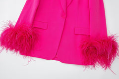 Fall Wild Feather Decoration Straight Blazer Set Set Trousers Set