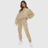 Cord Einfarbig Rundhals Pullover Langarm Zweiteiler Eleganter Hosenanzug