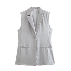 Gilet blazer décontracté en satin de soie texturé