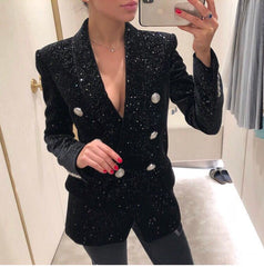 Blazer Starry Sequined Silver Buckle Waist Tight Velvet Small Blazer