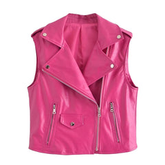 Gilet en cuir court coréen en similicuir sans manches
