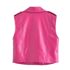 Gilet en cuir court coréen en similicuir sans manches
