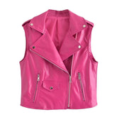 Gilet en cuir court coréen en similicuir sans manches