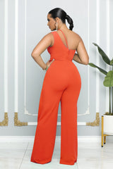 Sleeveless Single Shoulder Suspender High Waist Office Straight Jumpsuit