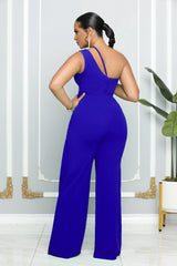 Sleeveless Single Shoulder Suspender High Waist Office Straight Jumpsuit