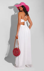 Combinaison ample décontractée en mousseline de soie de couleur unie