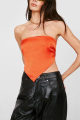 Back Lace up Satin Wrapped Chest Solid Color Triangular Binder cropped Exposed Non Slip Tube Hankey Hem Top