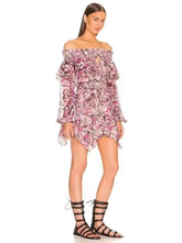 Daily Elegant Off Shoulder Long Sleeve Ruffle Smocked Romper