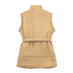 StCollar Loose Lace up Cotton Padded Vest Casual Solid Color Quilted Vest