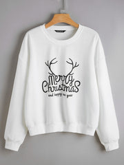 Christmas Long Sleeve Sweater Loose Girl Cartoon Sweater Round Neck Printed