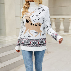 Christmas Sweater High Collar Loose Sweaters Long Sleeve Snowflake Sweater