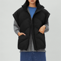 Veste matelassée en coton sans manches à col ample noir Fall Wind