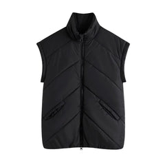 Veste matelassée en coton sans manches à col ample noir Fall Wind