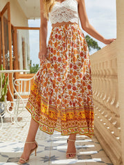Printed Tie Maxi A Line Skirt