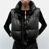 StCollar Kunstleder Kurze Baumwolljacke Weste Lässige gesteppte Slim Fit Baumwollweste
