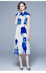 Floral Print Pleated Dress Set Two Pieces