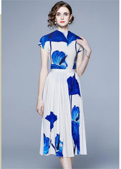 Floral Print Pleated Dress Set Two Pieces