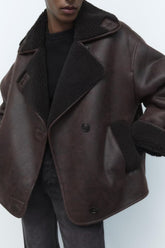 Retro-Imitation Lammwolle Kragen Faux Shearling Jacke Doppelseitiger Jackenmantel