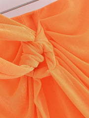 Wear Orange Knitted High Waist Bow Tie Mini Skirt Wild Casual