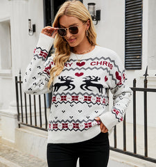Pull de Noël en tricot motif cerf