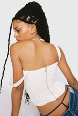 Knitted Lace up Bow Suspenders Vest White Liner Boning Corset Waist Top