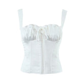 Knitted Lace up Bow Suspenders Vest White Liner Boning Corset Waist Top