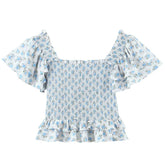 Frühe elastische Smok-Zweiteiler mit schmalem, quadratischem Kragen