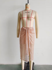 Skirt High Split Long High Waist Ruched Pleated Hip Skirt