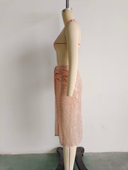 Skirt High Split Long High Waist Ruched Pleated Hip Skirt