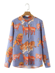 Shirt Elegant Printed Cardigan Single Breasted Long Sleeve Shirt