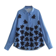 Early Leaf Positioning Printed Shirt Single Breasted Top