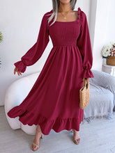 Casual Square Collar Flare Large Swing Ruffled Maxi Dress