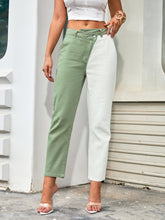 Casual High Waist Straight Regular Seasonless Barrel Color Block Low Rise Capris Cropped Jeans