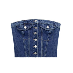 Haut bustier en jean délavé, joli haut sans manches