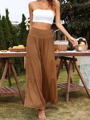 Pantalon ample décontracté en coton et lin à jambe large et taille haute
