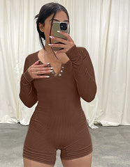 Thread round Neck Breasted Sports Casual Romper