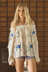 Bohemian Holiday Flower Embroidered Hollow Fringe Decorative Top