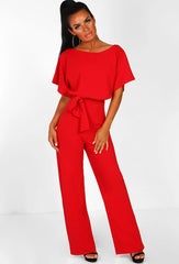 Button Lace-up Short Sleeved Jumpsuit