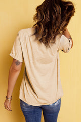 Slogan Graphic Round Neck Cuffed Sleeve Tee