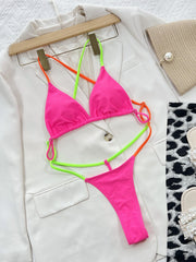Solid Color One Piece Swimsuit Drawstring