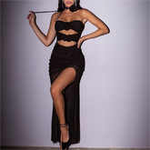 Robe longue dos nu avec fente latérale et découpe ajourée transparente