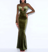 Robe transparente découpée à manches longues et col rond, robe dos nu