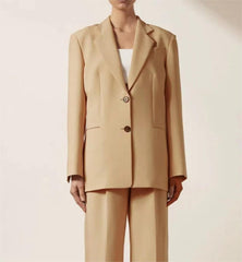 Blazer décontracté ample mi-long à deux boutons pour l'automne
