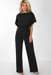 Button Lace-up Short Sleeved Jumpsuit
